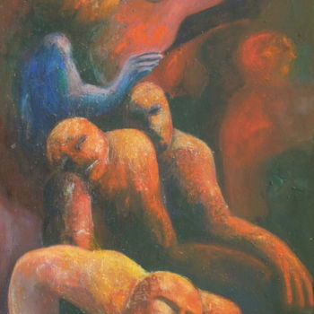 Pittura intitolato "peur." da Christiane Seguin, Opera d'arte originale, Olio Montato su Telaio per barella in legno