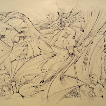 Drawing titled "triangles de l'été" by Christiane Seguin, Original Artwork, Ink