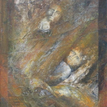 Peinture intitulée "Regards Déchirés" par Christiane Seguin, Œuvre d'art originale, Collages Monté sur Panneau de bois