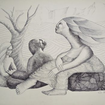 Drawing titled "Dialogue" by Christiane Seguin, Original Artwork, Ink