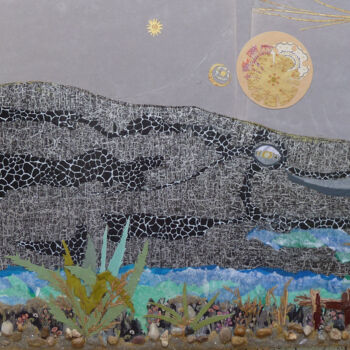 Painting titled "Lever de Lune sur S…" by Christiane Stempfer, Original Artwork, Collages Mounted on Wood Panel