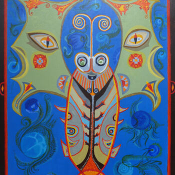 Painting titled "Les Ailes du Cosmos" by Christiane Stempfer, Original Artwork, Acrylic Mounted on Wood Panel