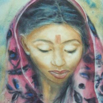 Painting titled "jeune fille indienne" by Christiane Borel, Original Artwork, Watercolor