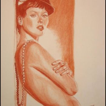 Painting titled "Nu au Chapeau" by Christiane Favier, Original Artwork