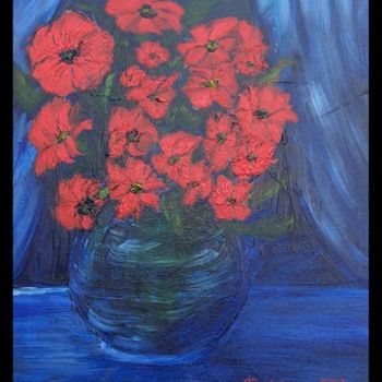 「Le bouquet rouge」というタイトルの絵画 Christiane Guicheteauによって, オリジナルのアートワーク, オイル