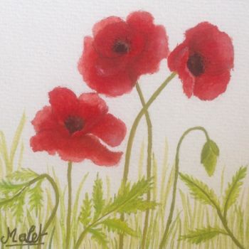 Painting titled "COQUELICOTS" by Christiane Malet, Original Artwork, Watercolor