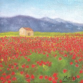 Painting titled "CHAMPS DE COQUELICO…" by Christiane Malet, Original Artwork, Oil