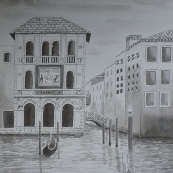 Tekening getiteld "GRAND CANAL , VENIS…" door Christiane Malet, Origineel Kunstwerk