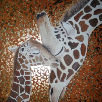 Pintura titulada "girafe et girafon" por Christiane Malet, Obra de arte original, Otro