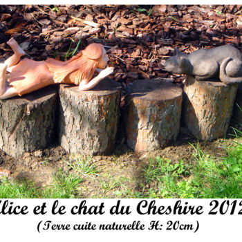 Sculpture intitulée "aliceetlechatdu-che…" par Christiana Moreau, Œuvre d'art originale