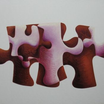 Картина под названием "Vache-puzzle, huile…" - Christian Lopez, Подлинное произведение искусства