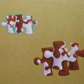 Painting titled "Vaches-puzzles, hui…" by Christian Lopez, Original Artwork