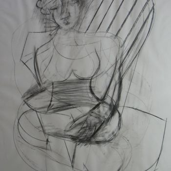 Σχέδιο με τίτλο "Femme assise, fusai…" από Christian Lopez, Αυθεντικά έργα τέχνης