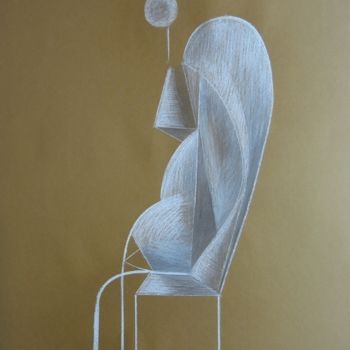 Dessin intitulée "Femme assise, craie…" par Christian Lopez, Œuvre d'art originale