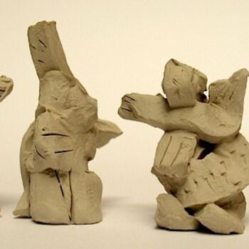 Sculpture intitulée "Quatre femmes, terr…" par Christian Lopez, Œuvre d'art originale