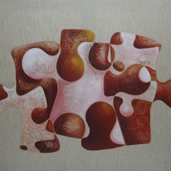 Pintura titulada "Vache-puzzle, huile…" por Christian Lopez, Obra de arte original