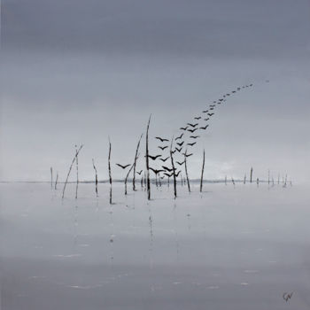Malerei mit dem Titel "Oiseaux V" von Christian Naura, Original-Kunstwerk, Acryl Auf Keilrahmen aus Holz montiert
