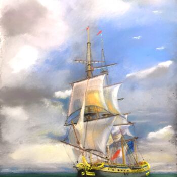 Drawing titled "l'Hermione" by Christian Nieto, Original Artwork, Pastel
