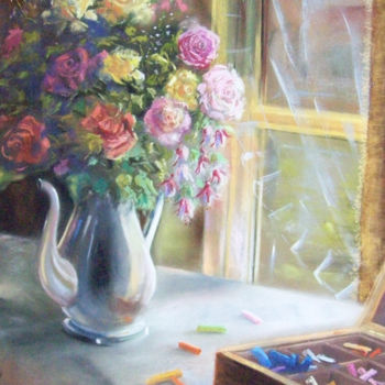 Painting titled "Bouquet d'atelier" by Christian Nieto, Original Artwork, Pastel