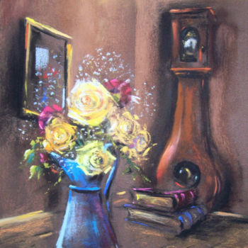 Drawing titled "Le temps des roses" by Christian Nieto, Original Artwork, Pastel