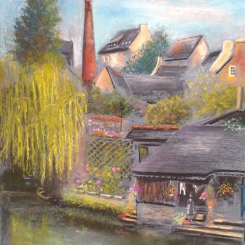 Painting titled "Pontrieux" by Christian Nieto, Original Artwork, Pastel