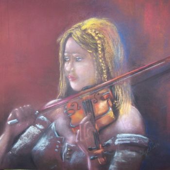 Peinture intitulée "la violoniste" par Christian Nieto, Œuvre d'art originale, Pastel