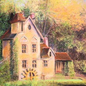 Pintura intitulada "Le moulin du hameau…" por Christian Nieto, Obras de arte originais, Pastel