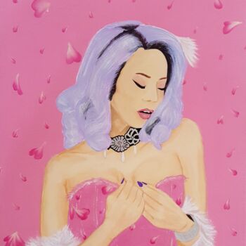Schilderij getiteld "Lady sakura" door Christianréa Art, Origineel Kunstwerk, Acryl Gemonteerd op Frame voor houten brancard