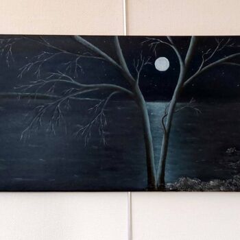 Painting titled "clair de lune sur l…" by Christian Salaun, Original Artwork, Oil Mounted on Wood Stretcher frame