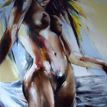 Painting titled "debout" by Christian Vey, Original Artwork, Oil