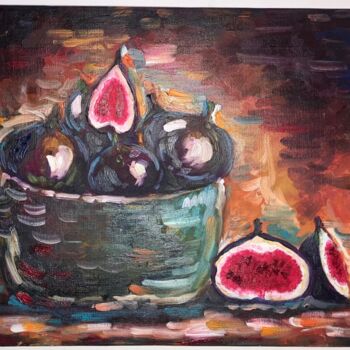 Painting titled "Les figues" by Christie Eyraud, Original Artwork, Oil Mounted on Wood Stretcher frame