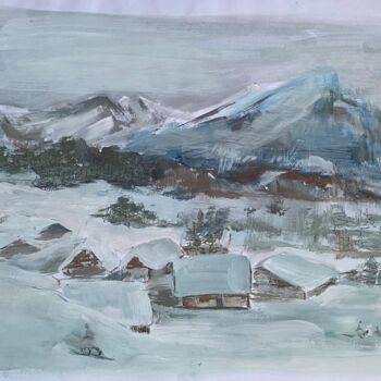 Peinture intitulée "La montagne" par Christille De Witte, Œuvre d'art originale, Gouache