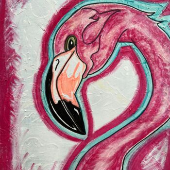 Painting titled "Pink flamingo" by Christin Cameron, Original Artwork, Acrylic Mounted on Wood Stretcher frame