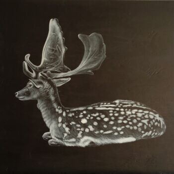 Peinture intitulée "Hirsch mit Goldkant…" par Christin Hennig, Œuvre d'art originale, Acrylique