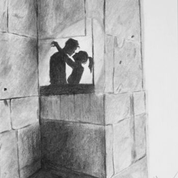Tekening getiteld "It's on the wall" door Christina Diamond, Origineel Kunstwerk, Houtskool