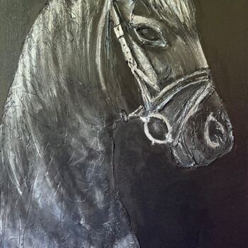 Peinture intitulée "“Black horse”" par Christina Kristovsky, Œuvre d'art originale, Huile Monté sur Châssis en bois