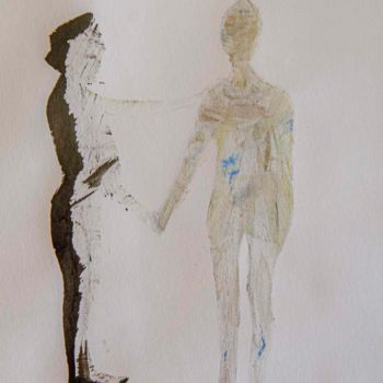 Tekening getiteld "Couple Divin 01" door Christine Jegaden, Origineel Kunstwerk, Inkt Gemonteerd op Houten paneel