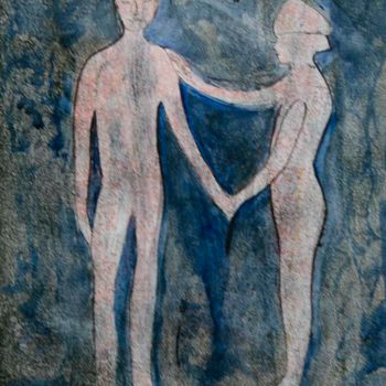 Pintura intitulada "Couple Divin 02" por Christine Jegaden, Obras de arte originais, Pigmentos Montado em Painel de madeira