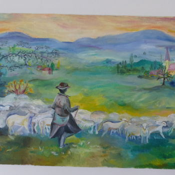 Painting titled "Le passage du berge…" by Christine Alavoine, Original Artwork, Oil