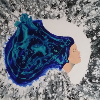 제목이 "Silence bleu"인 미술작품 Christine Barone로, 원작, 아크릴 나무 들것 프레임에 장착됨