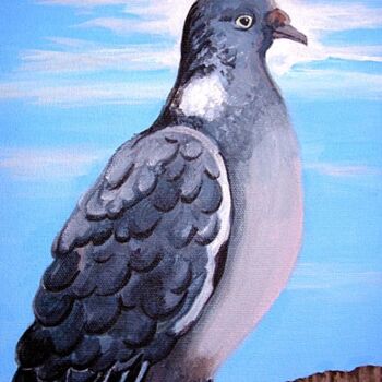 Schilderij getiteld "Gray Pigeon" door Christine Bennett (Calzephyr), Origineel Kunstwerk, Olie
