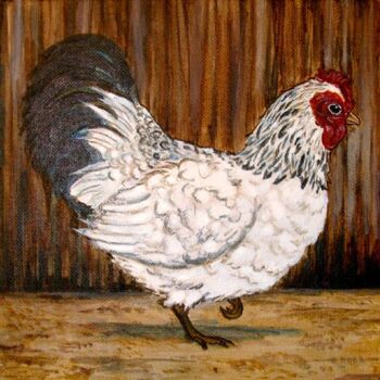 Pintura titulada "White Chicken" por Christine Bennett (Calzephyr), Obra de arte original