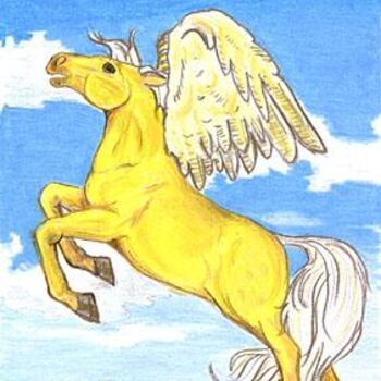 Dessin intitulée "Golden Pegasus" par Christine Bennett (Calzephyr), Œuvre d'art originale