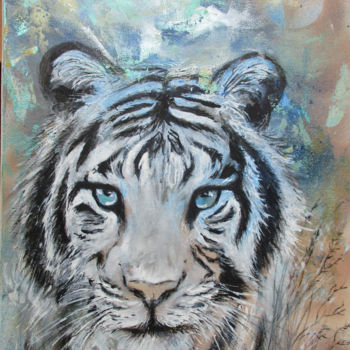 Pintura intitulada "Tigre bleu" por Christine Chaussade, Obras de arte originais, Acrílico