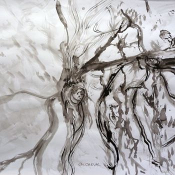 Картина под названием "Force de la nature" - Christine Cheval, Подлинное произведение искусства, Чернила