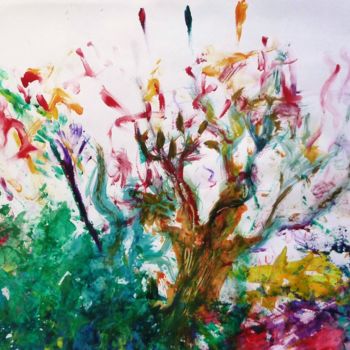 Картина под названием "Arbre à couleurs" - Christine Cheval, Подлинное произведение искусства, Акрил
