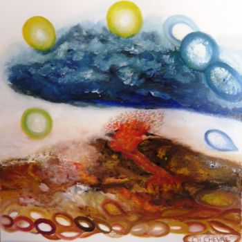 Peinture intitulée "Eruption" par Christine Cheval, Œuvre d'art originale, Huile