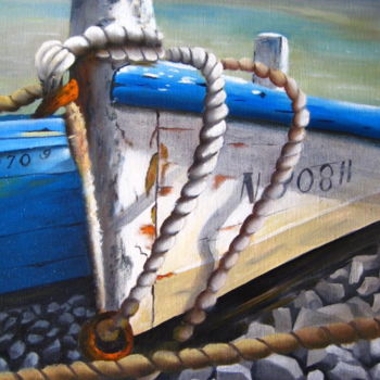 Peinture intitulée "vieille barque" par Christine Chevieux, Œuvre d'art originale, Huile Monté sur Châssis en bois