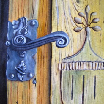 Painting titled "vieille porte" by Christine Chevieux, Original Artwork, Oil