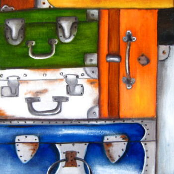 Painting titled "valises 14" by Christine Chevieux, Original Artwork, Oil